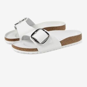 Birkenstock MADRID White Sandals with Metallic Buckle